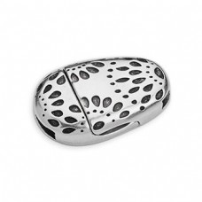 24x16mm (10x2mm ID) Oval Magnetic Clasp with Flowers for 10x2mm Leather Cord - Antique Silver - Each