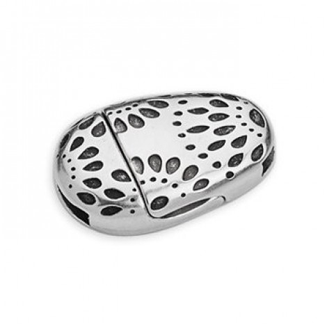 24x16mm (10x2mm ID) Oval Magnetic Clasp with Flowers for 10x2mm Leather Cord - Antique Silver - Each