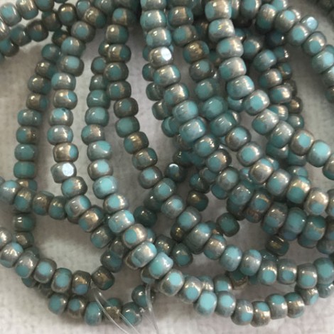 4x3mm Czech Trica Beads -Teal Blue with Bronze Finish - Pack of 50