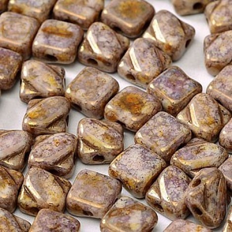 6mm Silky 2-Hole Beads - Alabaster Lila Gold Luster - Pack of 40