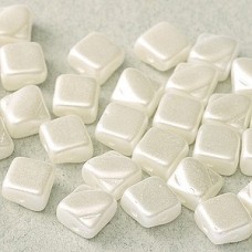 6mm Silky 2-Hole Beads - Alabaster Pastel White - Pack of 40