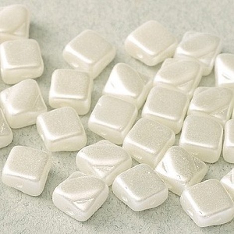 6mm Silky 2-Hole Beads - Alabaster Pastel White - Pack of 40