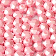 6mm Czech Firepolish Beads - Alabaster Pastel Pink