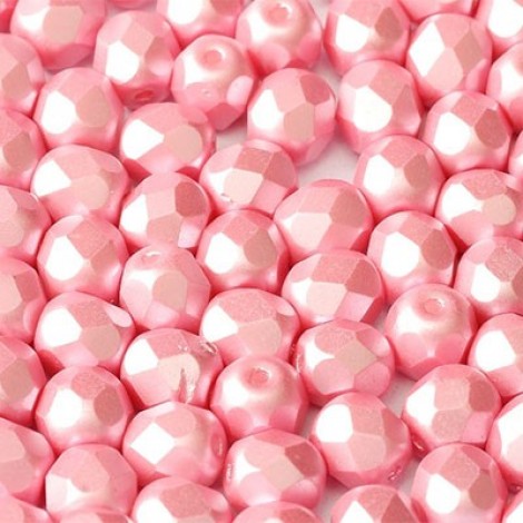 4mm Czech Firepolish Beads - Alabaster Pastel Pink
