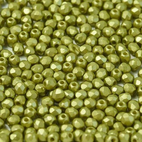 3mm Czech Firepolish Beads - Alabaster Pastel Lime - Pack of 50