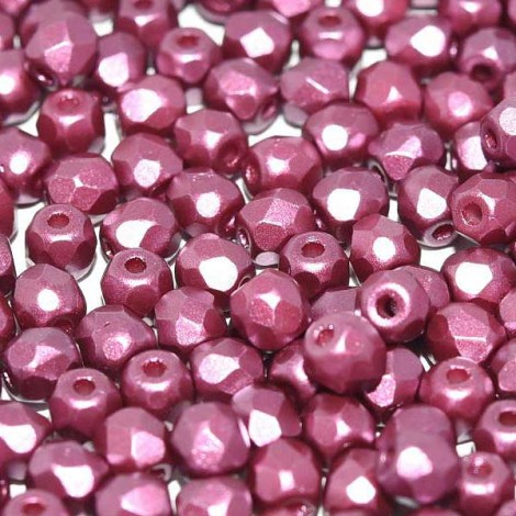 3mm Czech Firepolish Beads - Alabaster Pastel Burgundy - Pack of 50