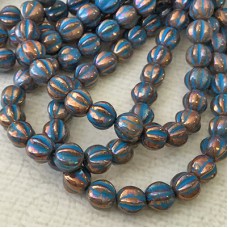 6mm Czech Melons - Bronze with Turquoise Wash