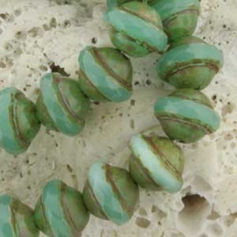 8x10mm Czech Saturn Cut Beads - Jade Opalite Picasso - Pack of 4