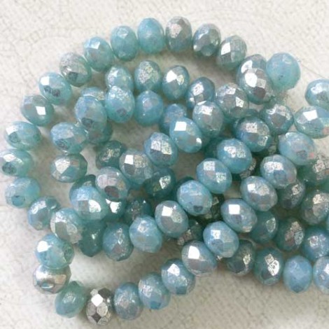 6x8mm Czech Firepolish Rondelles - Baby Blue with Silver Luster Finish - Pack of 10