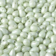 4x6mm Czech Side Drill Teardrops - Chalk White Mint Luster - Pack of 20