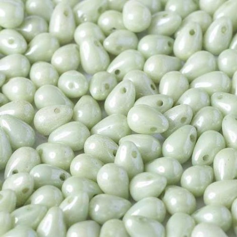 4x6mm Czech Side Drill Teardrops - Chalk White Mint Luster - Pack of 20 4x6mm Czech Side Drill Teardrops - Chalk White Mint Luster - Pack of 20