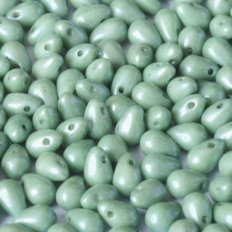 4x6mm Czech Side Drill Teardrops - Chalk White Teal Luster - Pack of 20