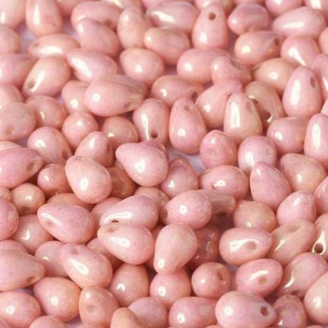 4x6mm Czech Side Drill Teardrops - Chalk White Red Luster - Pack of 20