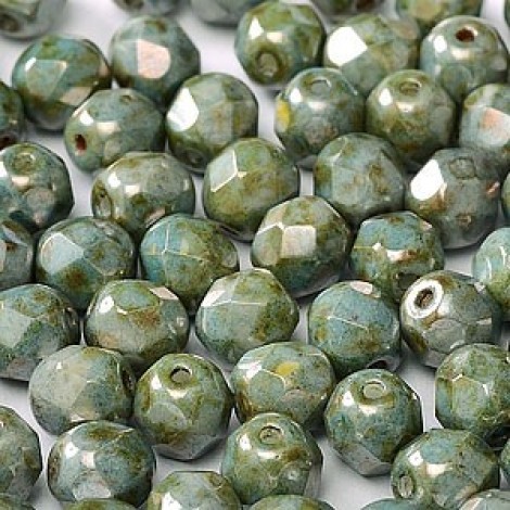4mm Czech Firepolish Beads - Chalk White Blue Luster - Pack of 50