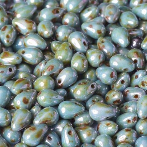 4x6mm Czech Side Drill Teardrops - Chalk White Blue Luster - Pack of 20