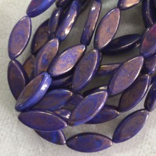 18x7mm Czech Spindle Beads - Indigo with Gold Wash
