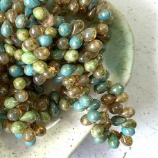 5x7mm Czech Top-Drilled Glass Drops - Picasso Mix  - Pack of 20