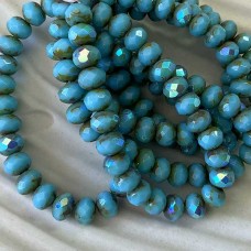 7x5mm Czech Faceted Rondelles - Sky Blue with Picasso & AB Finishes - Pack of 10