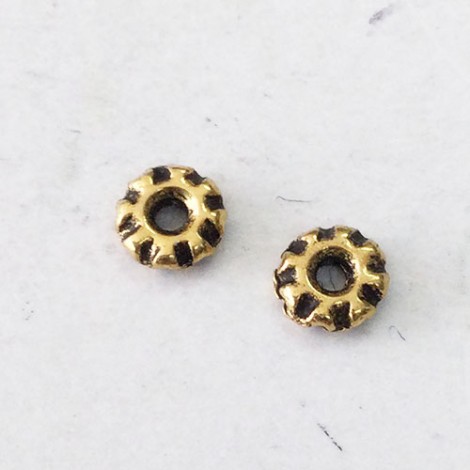 4mm TierraCast Teke Flat Round Spacers - Antique 22K Gold Plated - Pack of 20