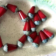 15x8mm Czech Faceted Dangle Drop - Ruby Red with Antique Silver Finish - Pack of 2