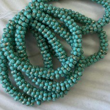5mm Czech Forget-Me-Knot Daisy Glass Spacer Beads - Sea Green with Gold Wash - Pack of 50