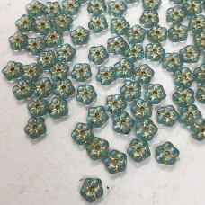 5mm Czech Forget-Me-Knot Daisy Glass Spacer Beads - Sky Blue with Gold Wash - Pack of 50
