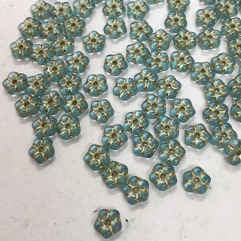 5mm Czech Forget-Me-Knot Daisy Glass Spacer Beads - Sky Blue with Gold Wash - Pack of 50 5mm Czech Forget-Me-Knot Daisy Glass Spacer Beads - Sky Blue with Gold Wash - Pack of 50