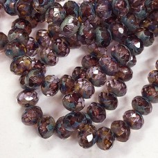 7x5mm Czech Faceted Rondelles - Thistle with Picasso Finish - Pack of 10