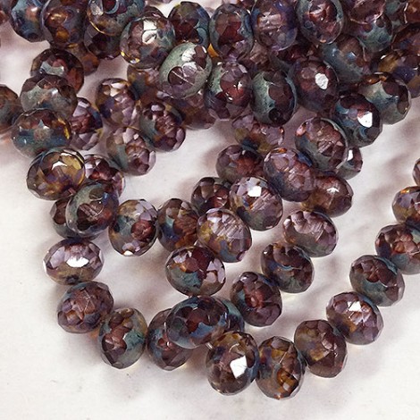 7x5mm Czech Faceted Rondelles - Thistle with Picasso Finish - Pack of 10