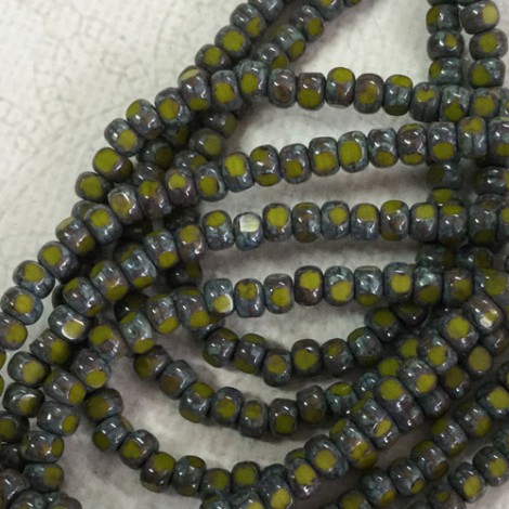 4x3mm Czech Trica Beads - Avocado with Picasso Finish - Pack of 50