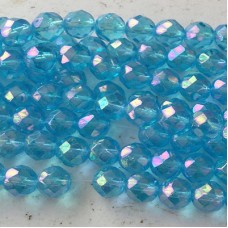 8mm Czech Firepolish Beads - Luster Iris Aquamarine - Pack of 20