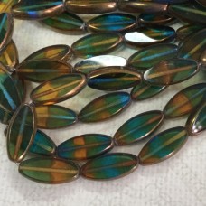 18x7mm Czech Spindle Beads - Teal, Amber, Artichoke with Bronze Finish