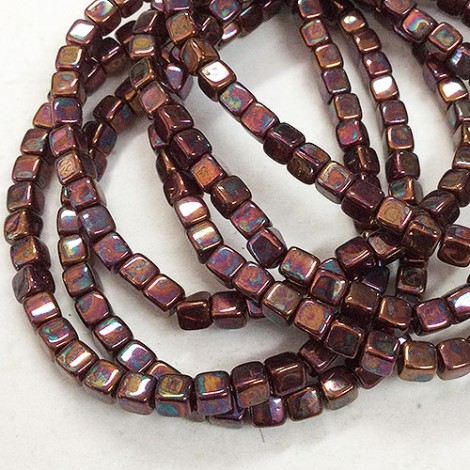 4mm Czech Pressed Glass Cube Beads - Metallic Rust w-Purple Finish - Pack of 20 4mm Czech Pressed Glass Cube Beads - Metallic Rust w-Purple Finish - Pack of 20