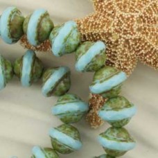 8x10mm Czech Saturn Cut Beads - Turquoise Picasso - Pack of 4