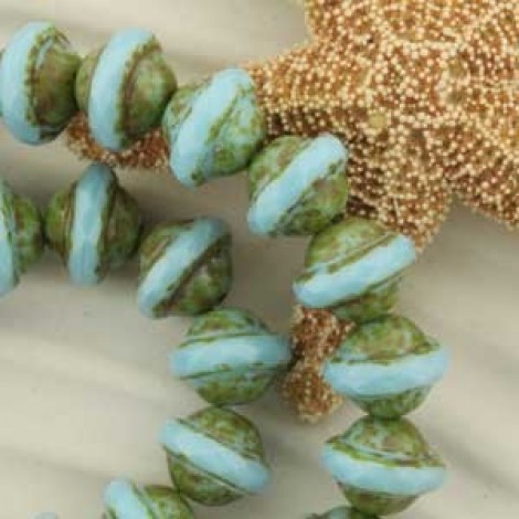 8x10mm Czech Saturn Cut Beads - Turquoise Picasso - Pack of 4