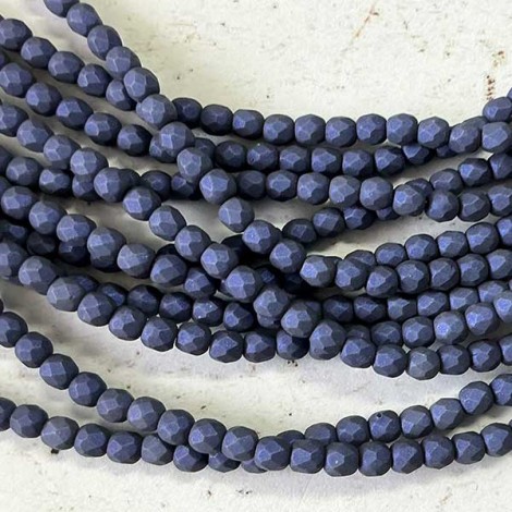 3mm Czech Firepolish Beads - Moonlight Blue - Pack of 50