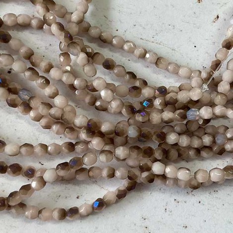 3mm Czech Firepolish Beads - Luster Iris Opaque Soft Pink - Pack of 50