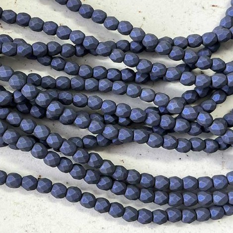 4mm Czech Fire Polished Beads - Moonlight Blue - Pack of 50