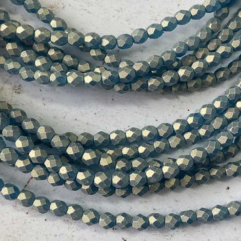 4mm Czech Firepolish Beads - Sueded Gold Capri Blue - Pack of 50