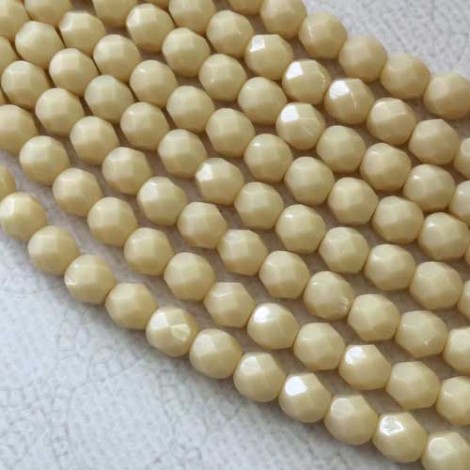 6mm Czech Firepolish Beads - Opaque Light Beige - Pack of 20