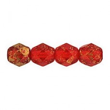 6mm Czech Firepolish Beads - Marbled Gold-Siam Ruby
