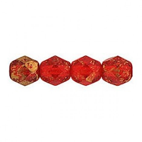 6mm Czech Firepolish Beads - Marbled Gold-Siam Ruby - Pack of 20