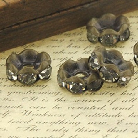 8mm Vintage Style Ant Bronze Crystal Rhinestone Rondelles - Pack of 20