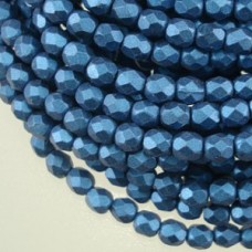 4mm Czech Firepolish Beads - Metallic Suede Blue- Pack of 50
