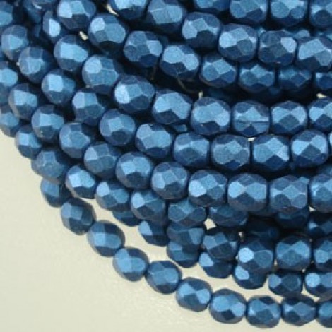 4mm Czech Firepolish Beads - Metallic Suede Blue- Pack of 50