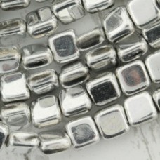 6mm Czech Flat Square Beads - Metallic Silver