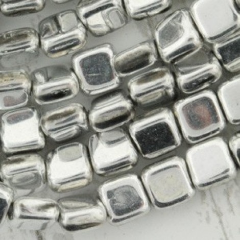 6mm Czech Flat Square Tile Beads - Metallic Silver - Pack of 20