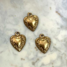 10mm Raw Pressed Brass Charm - Single Sided Heart - Pack of 12