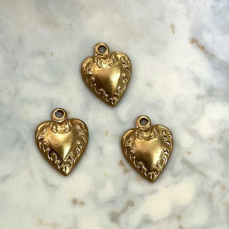 10mm Raw Pressed Brass Charm - Single Sided Heart - Pack of 12