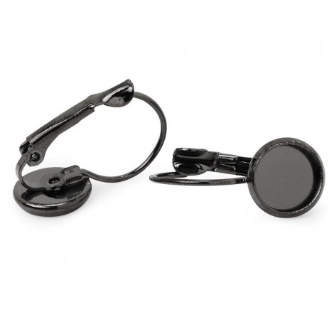 8mm ID Gumetal Black Plated Leverback Bezel Earrings